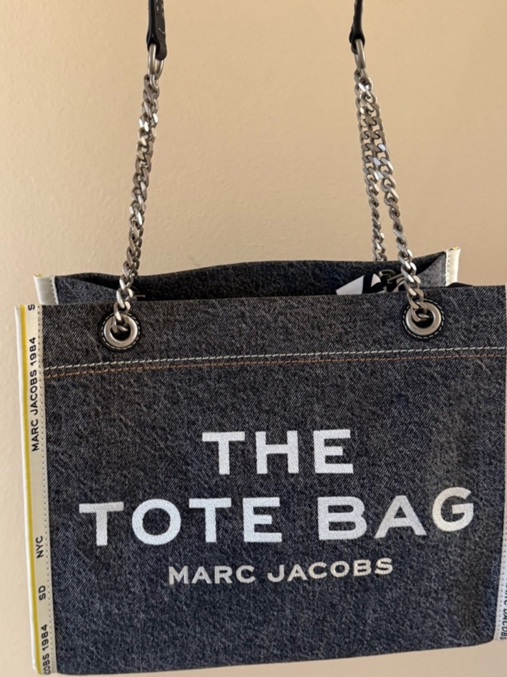 Marc Jacobs Dark Gray Denim 'The Tote Bag' with White Logo